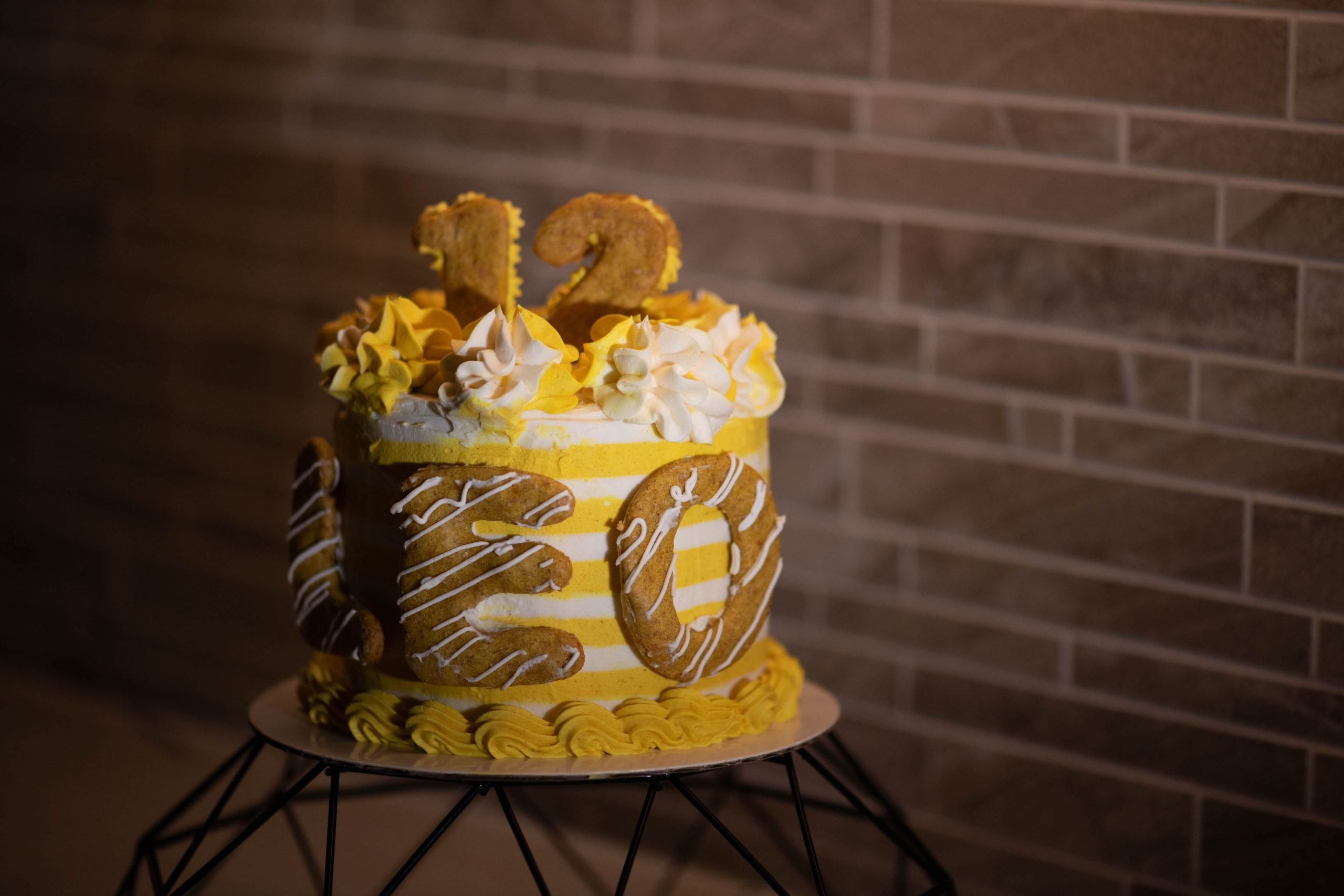 Striped cake with cookies